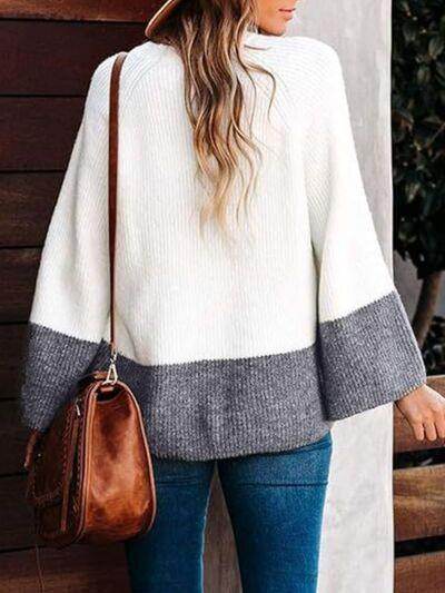 Contrast Round Neck Long Sleeve Sweater for Women Stylish - Selvanelle