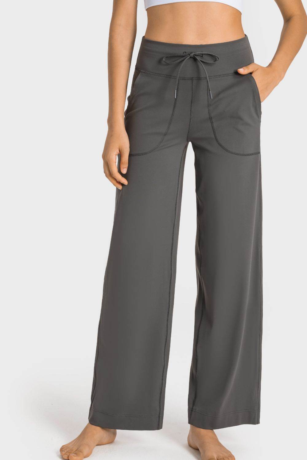 Millennia Drawstring Waist Wide Leg Sports Pants with Pockets - Selvanelle