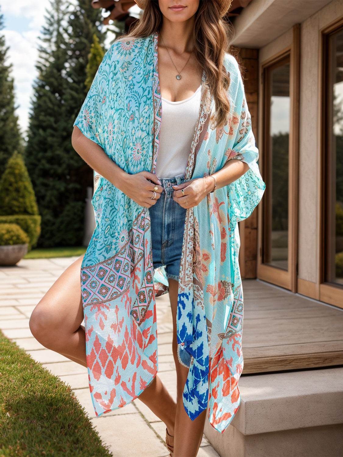 Printed Open Front Cover-Up - Selvanelle