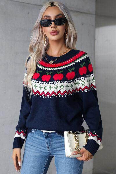 Angel Wings Graphic Round Neck Long Sleeve Sweater for Women - Selvanelle