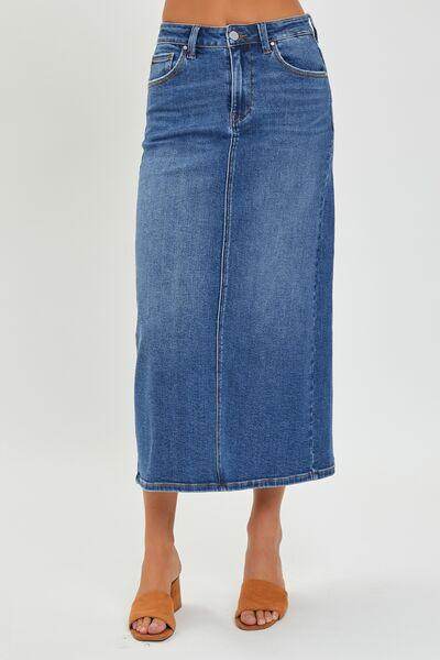 RISEN High Rise Back Slit Denim Skirt for Women Fashion - Selvanelle