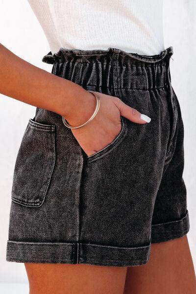 Stylish Paperbag Waist Denim Shorts with Pockets for Women - Selvanelle