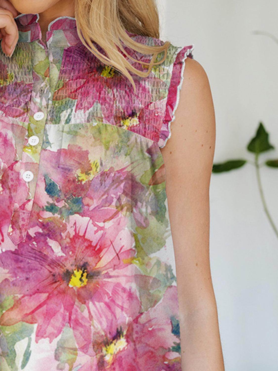 FAM-FAM Frill Printed Mock Neck Top for Stylish Outfits - Selvanelle