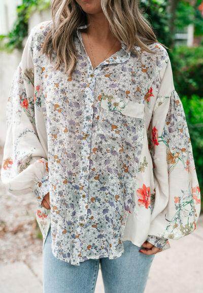 Floral Collared Neck Long Sleeve Shirt for Women Fashion - Selvanelle
