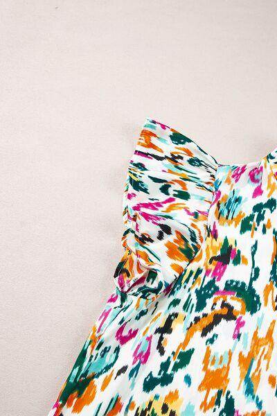 Abstract Print Ruffle Sleeve Blouse for Women Fashion - Selvanelle