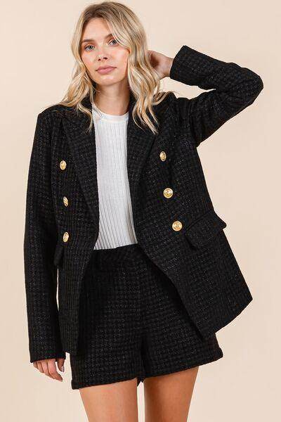 Mittoshop Plaid Texture Double-Breasted Long Sleeve Blazer - Selvanelle