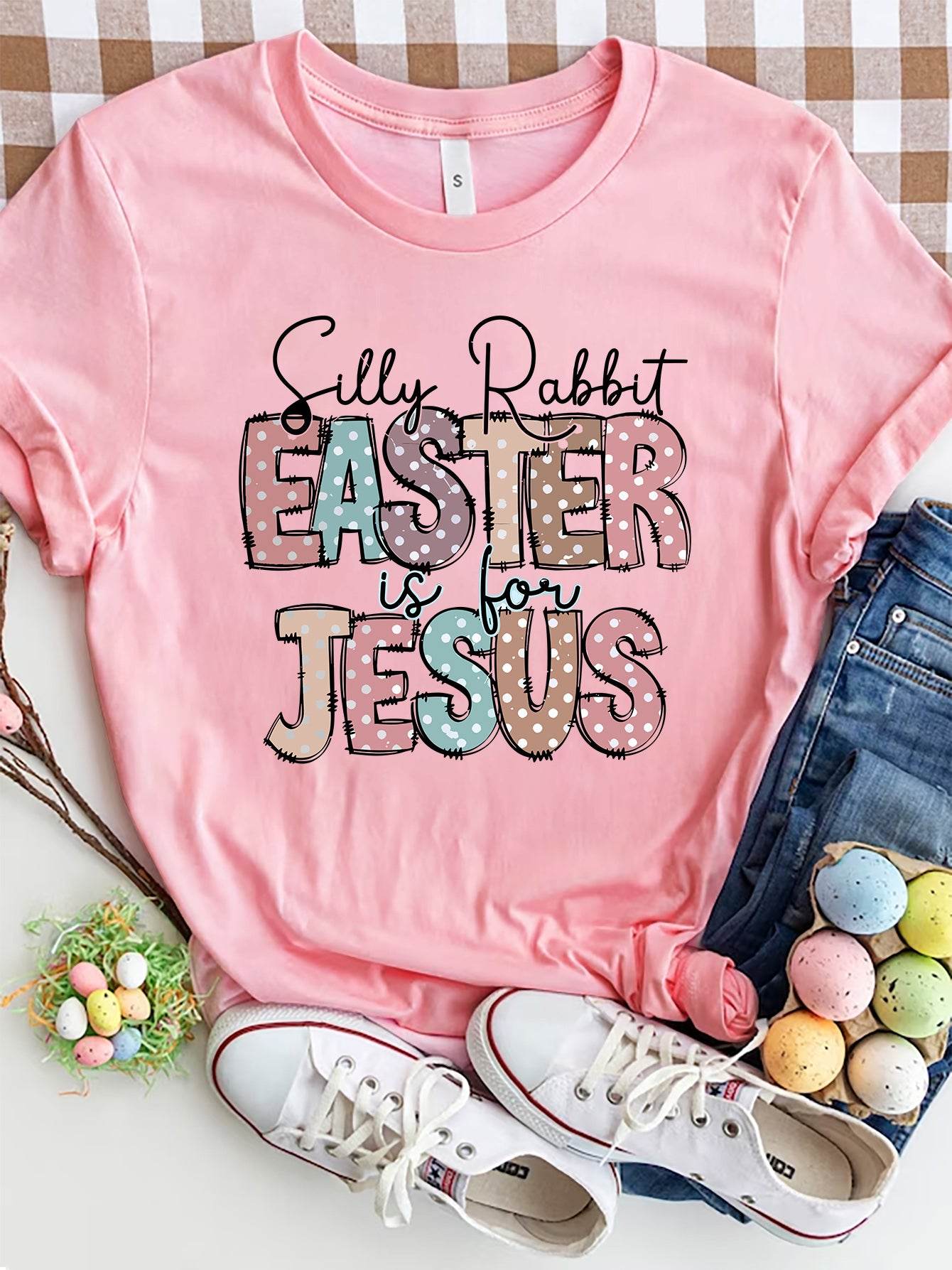 Letter Graphic Round Neck Short Sleeve T-Shirt - Selvanelle