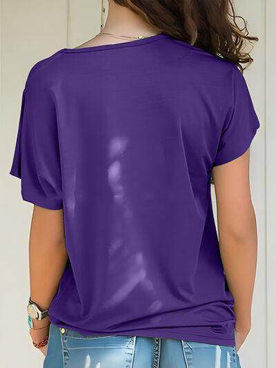 Asymmetrical Neck Short Sleeve T-Shirt for Women Fashion - Selvanelle