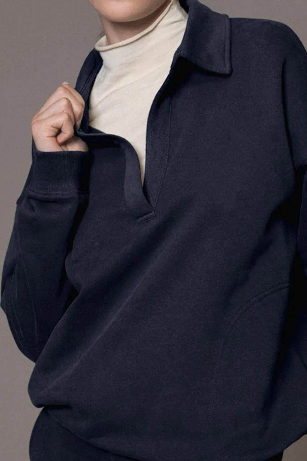 Johnny Collar Long Sleeve Top and Joggers Active Set for All Day Comfort - Selvanelle