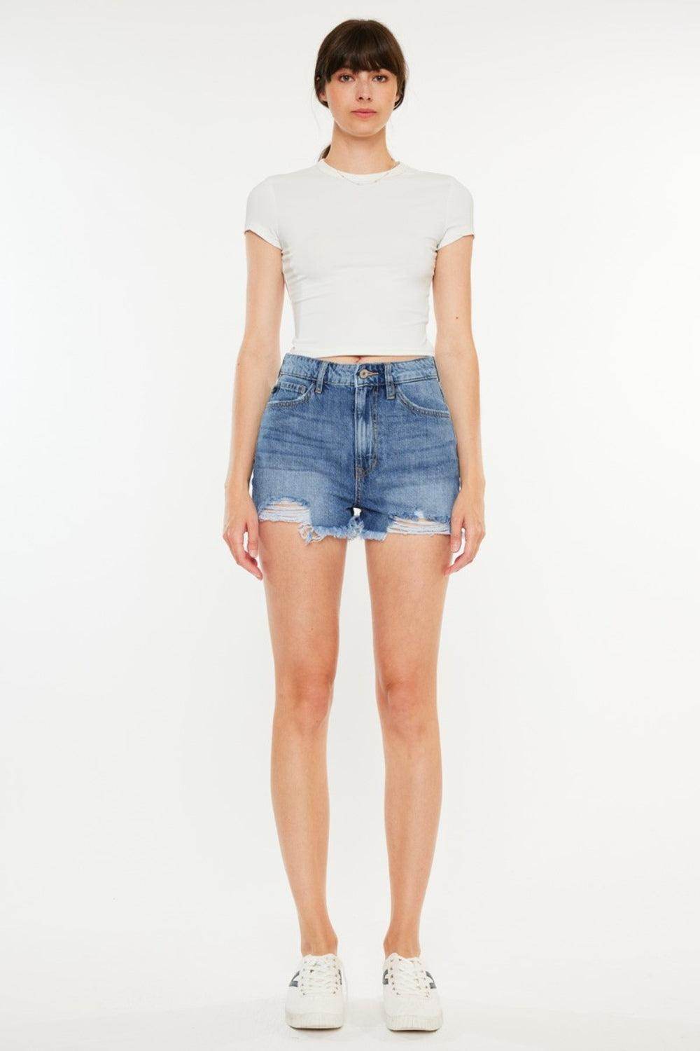 Kancan Distressed Raw Hem High Waist Denim Shorts for Women - Selvanelle