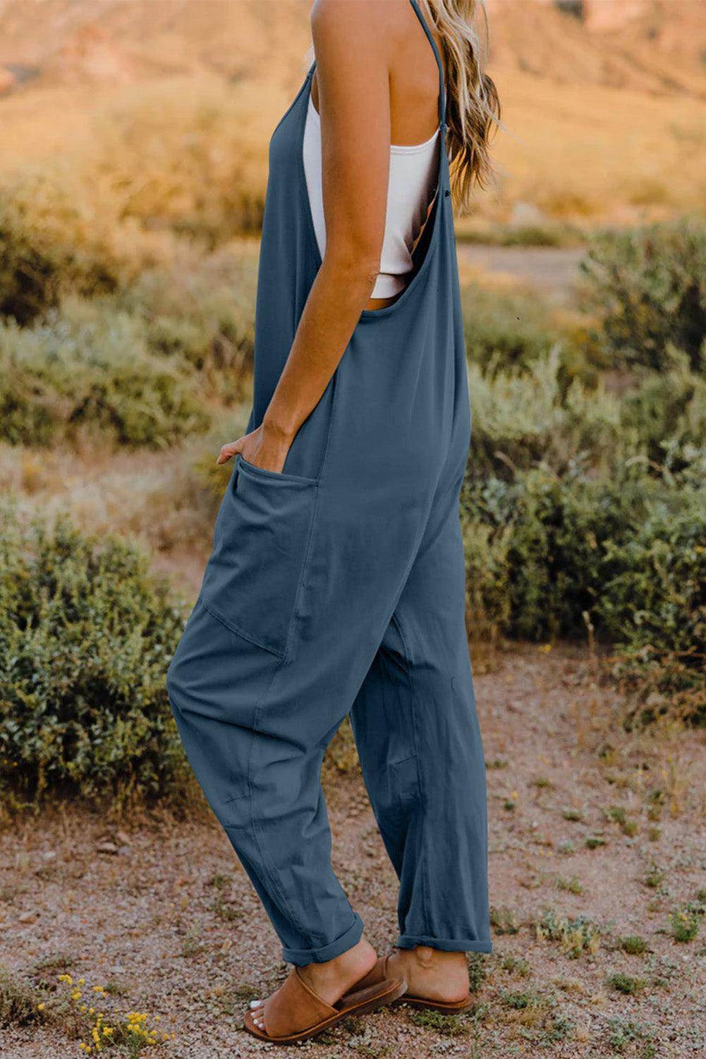 Double Take Full Size V-Neck Sleeveless Jumpsuit with Pockets - Selvanelle