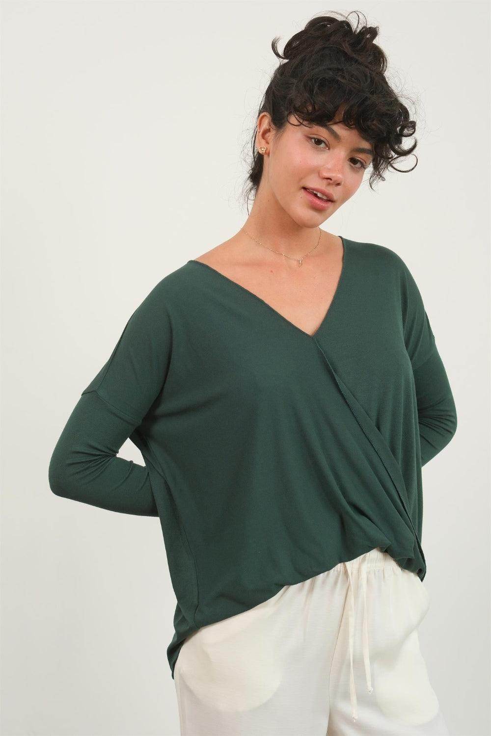 HYFVE Draped Drop Shoulder Long Sleeve Top for Women - Selvanelle