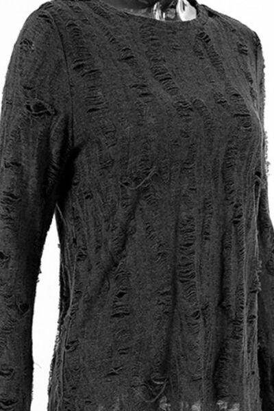 Distressed Round Neck Long Sleeve Blouse for Women Stylish - Selvanelle