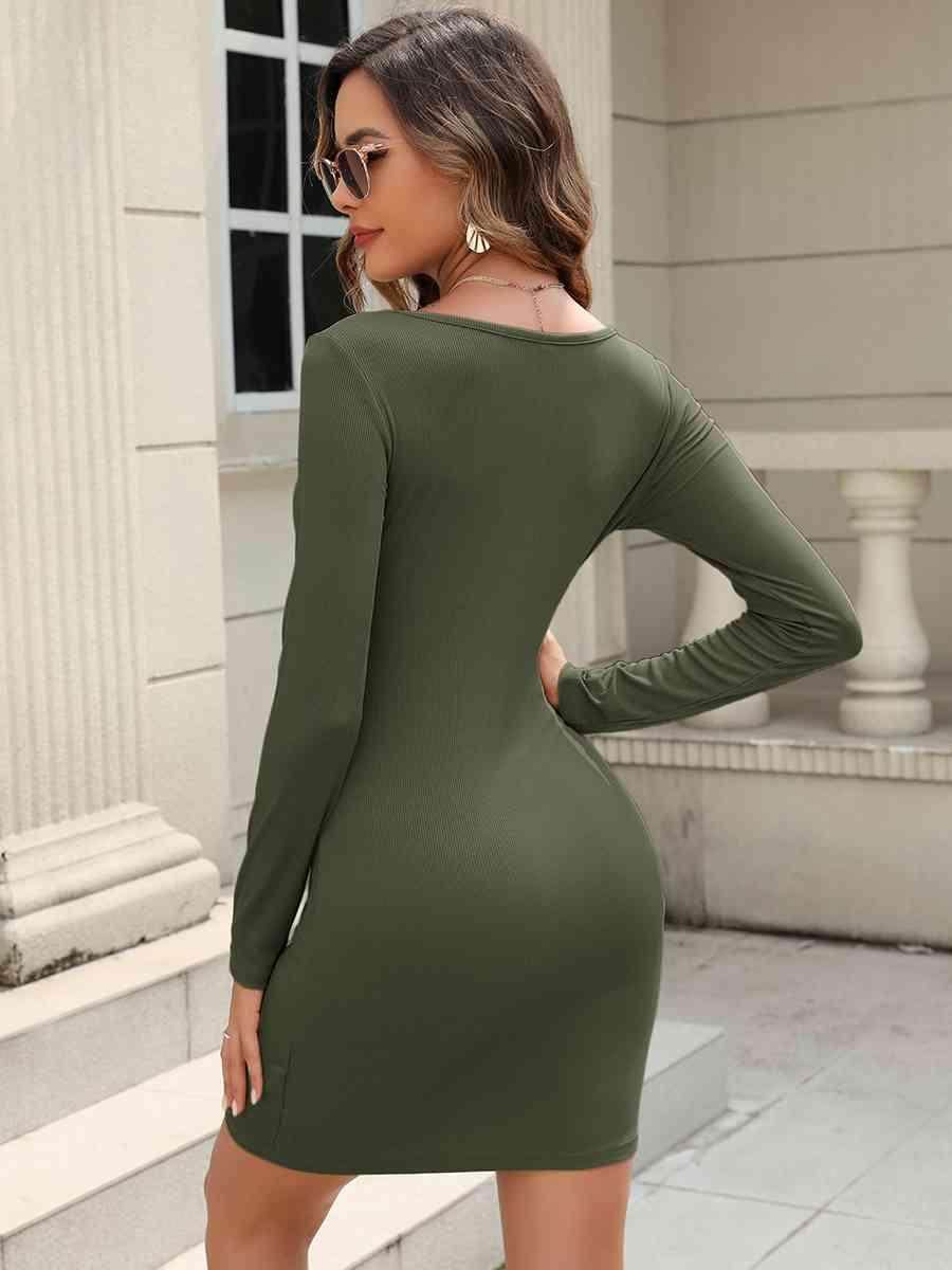 Round Neck Long Sleeve Mini Dress for Casual Style - Selvanelle