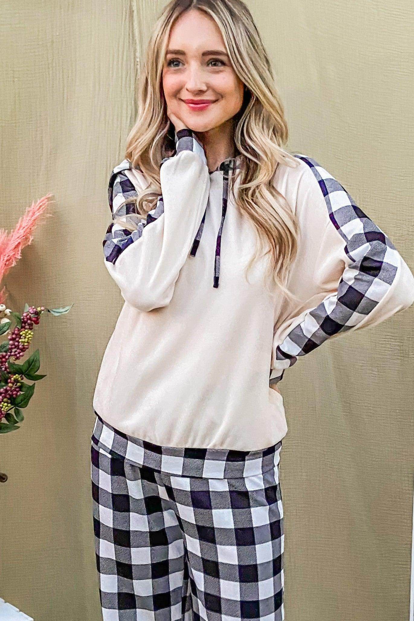 And The Why Drawstring Hooded Top and Plaid Pants Set - Selvanelle