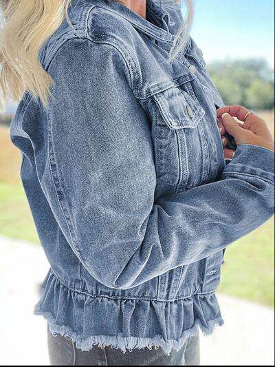 Raw Hem Long Sleeve Denim Jacket for Stylish Women - Selvanelle