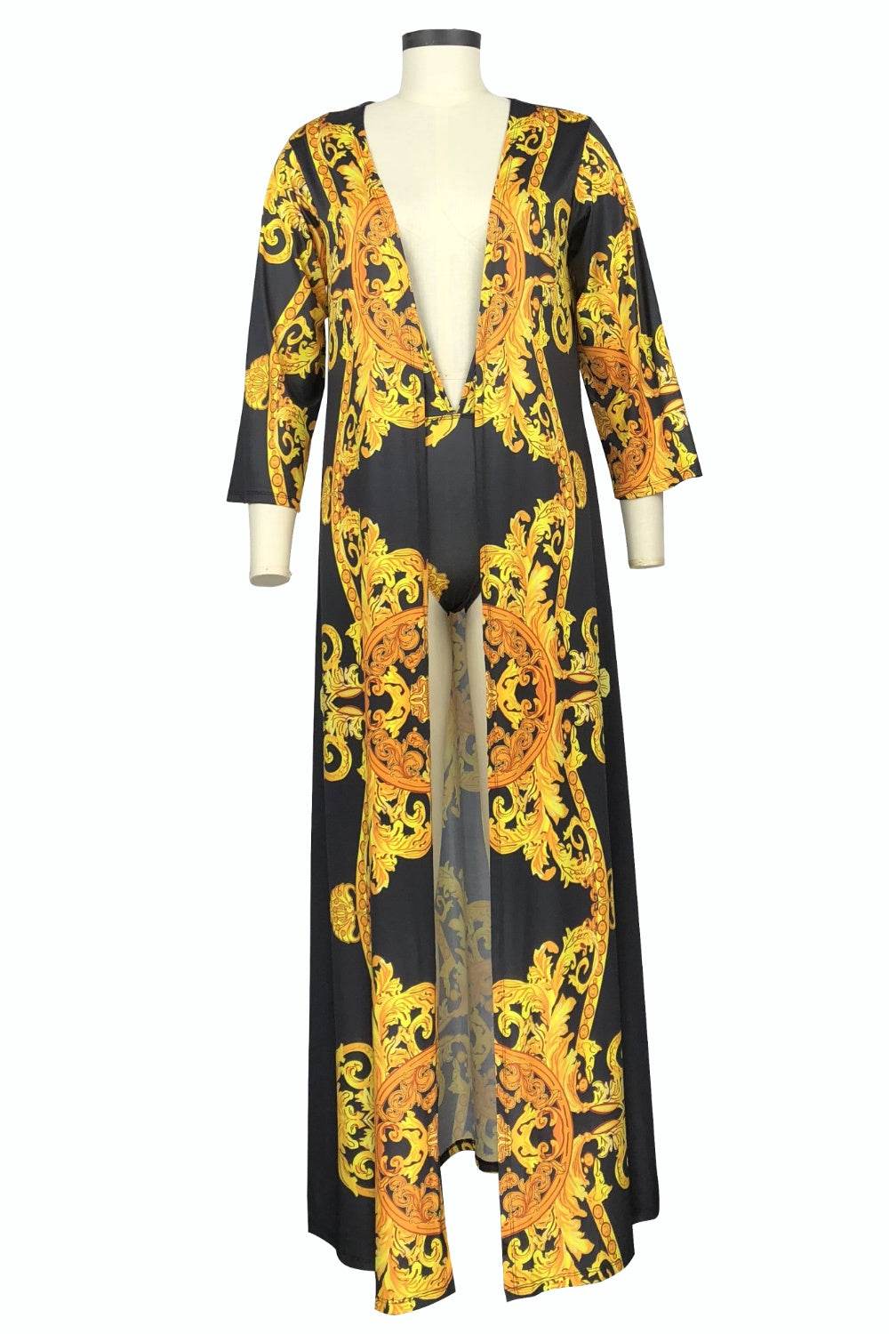 Printed Plunge One-Piece and Cover Up Swim Set - Selvanelle