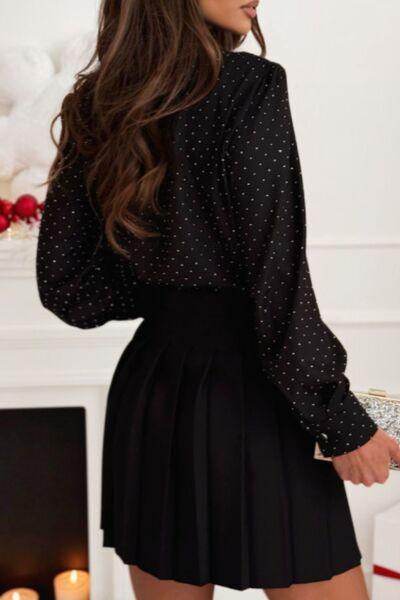 Button Down Rhinestone Decor Long Sleeve Shirt for Women - Selvanelle