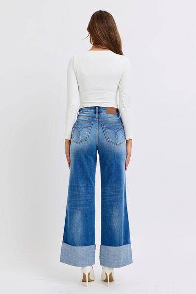 Judy Blue Full Size Distressed High Waist Wide Leg Jeans - Selvanelle