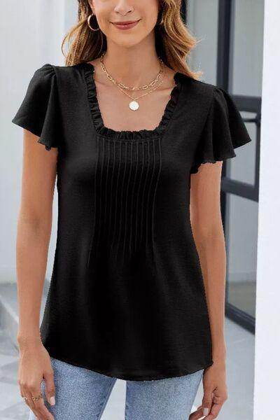 Frill Square Neck Flutter Sleeve Blouse for Women - Selvanelle