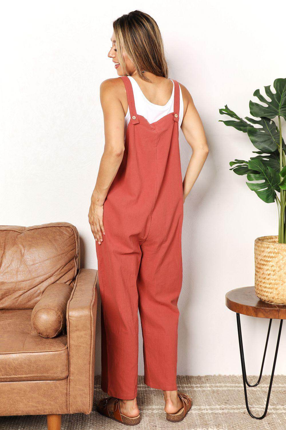Perfee Wide Leg Overalls with Front Pockets for Women - Selvanelle