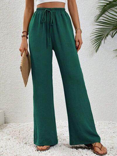 Wide Leg Drawstring Pants for Women in Opaque Fabric - Selvanelle