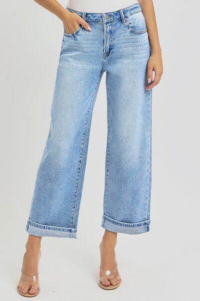 RISEN Full Size Ankle Wide Leg Cuffed Jeans Plus Size - Selvanelle