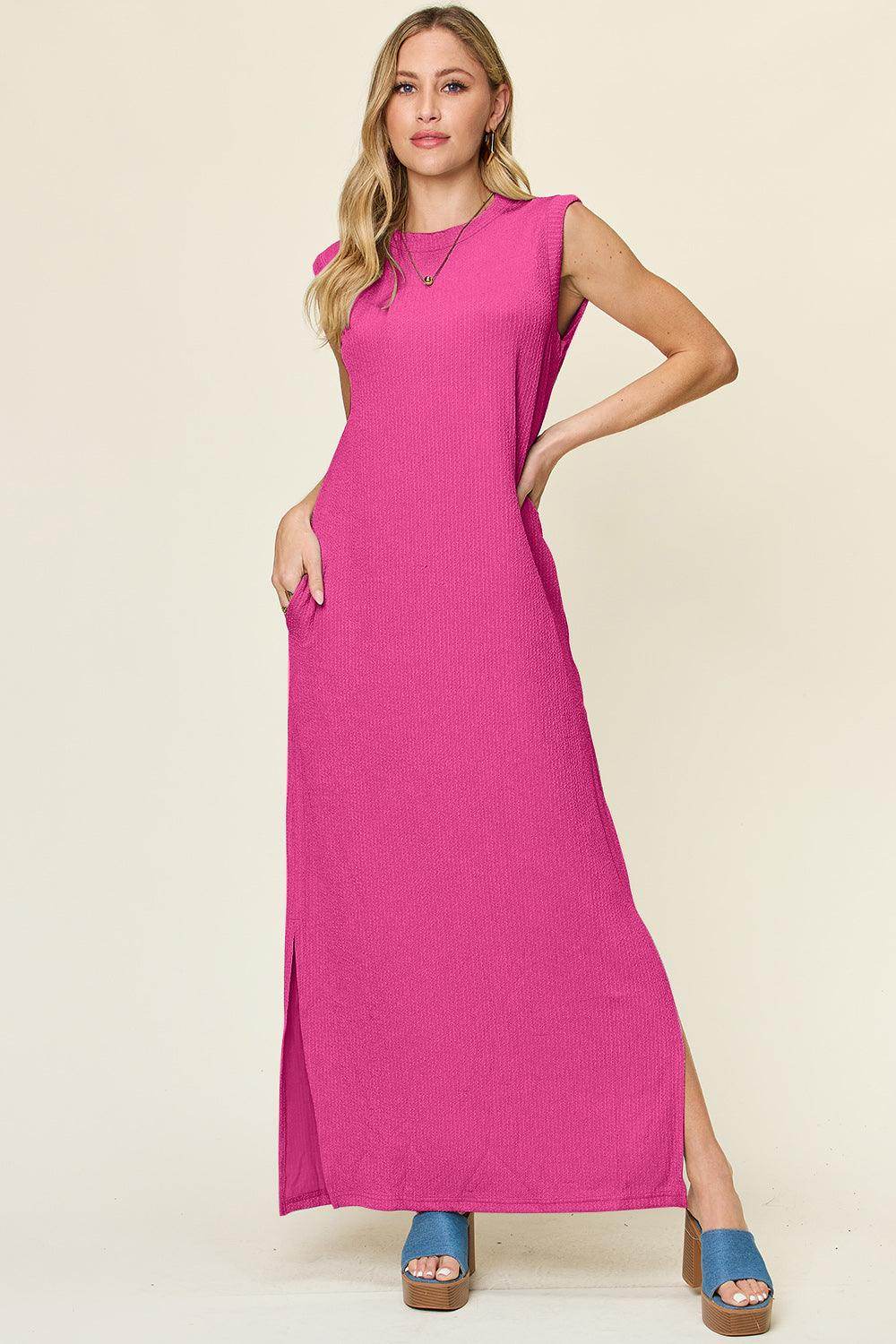 Double Take Full Size Texture Mock Neck Sleeveless Maxi Dress - Selvanelle