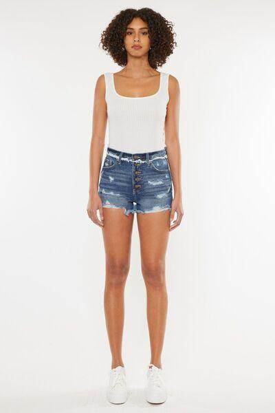 Kancan Distressed Button Fly Denim Shorts for Women - Selvanelle