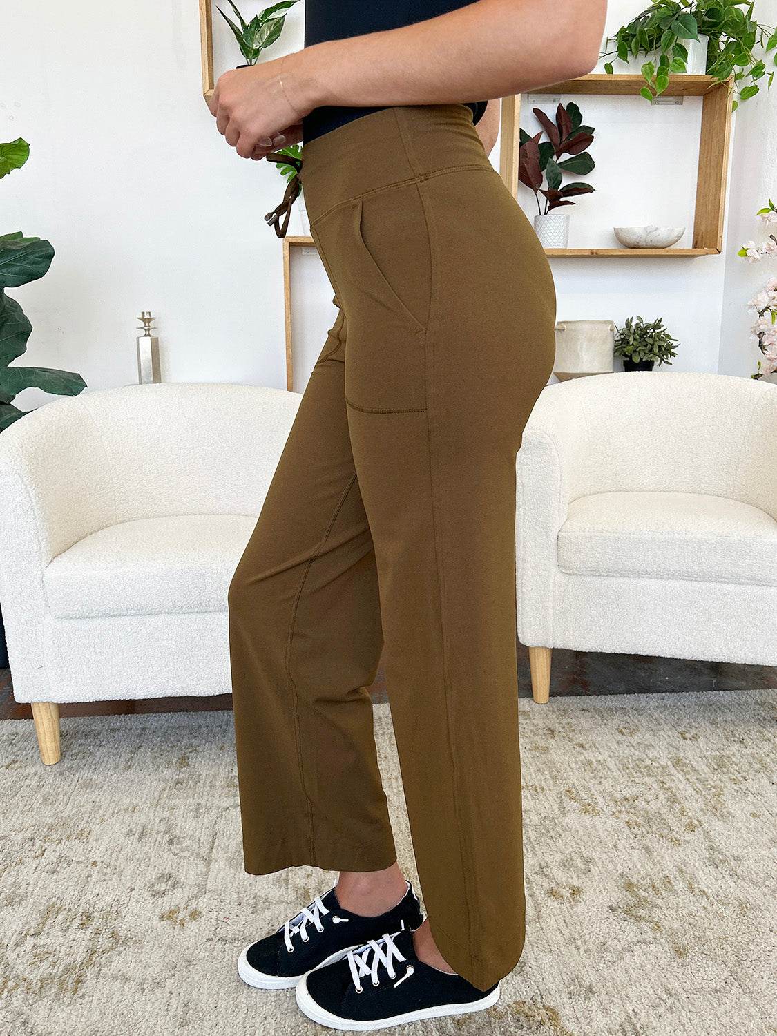 Millennia Drawstring Waist Wide Leg Sports Pants with Pockets - Selvanelle