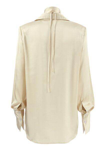 Button Down Long Sleeve Satin Shirt for Effortless Style - Selvanelle
