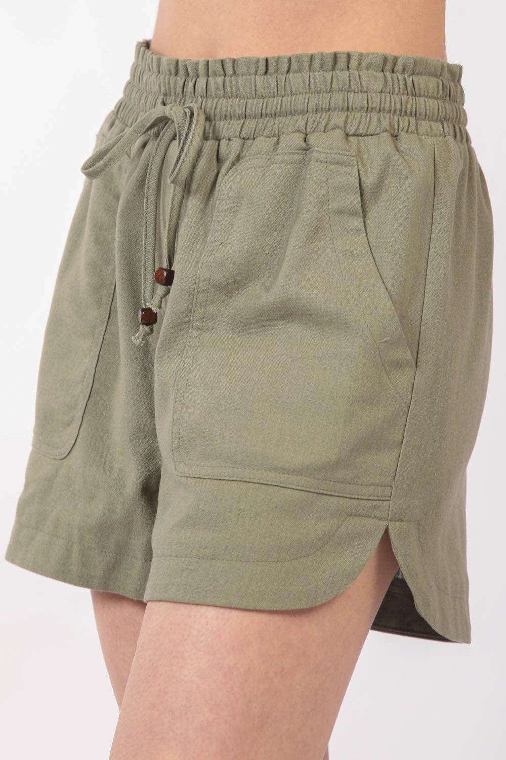 VERY J Drawstring Elastic Waist Linen Shorts for Summer Wear - Selvanelle