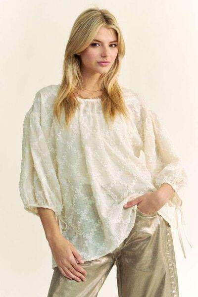 Davi & Dani Tied Round Neck Mesh Blouse for Women - Selvanelle