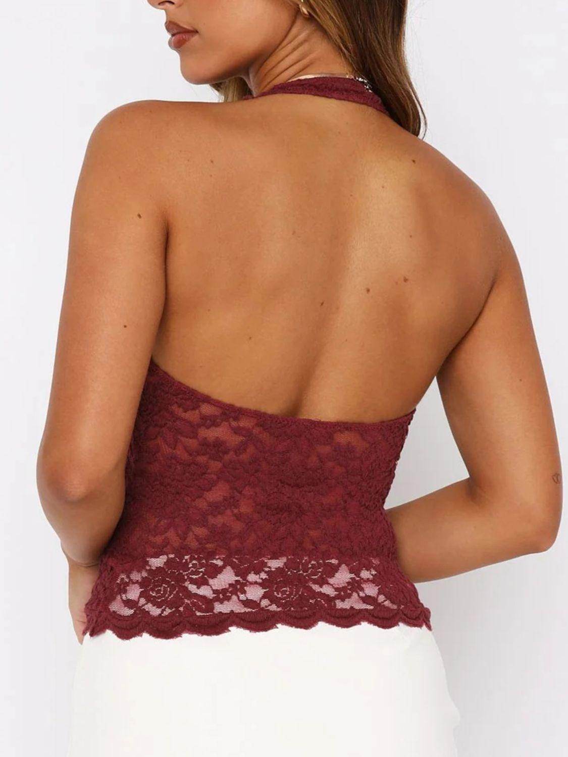 Lace Backless Halter Neck Cami for Women - Trendy Style - Selvanelle