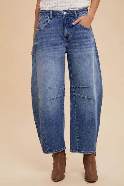 Annie Wear Mid Rise Barrel Leg Jeans with Pockets for Women - Selvanelle