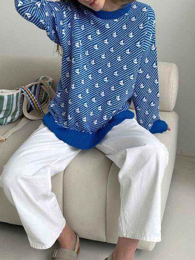 Contrast Round Neck Long Sleeve Sweater for Women Fashion - Selvanelle