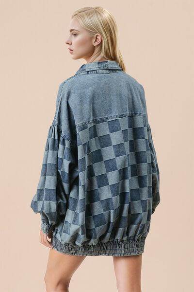 Double Take Checkered Button Up Denim Jacket for All Sizes - Selvanelle