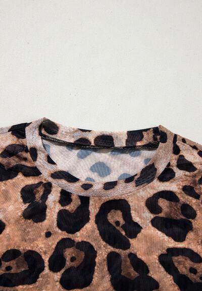 Leopard Round Neck Long Sleeve Blouse for Women Fashion - Selvanelle