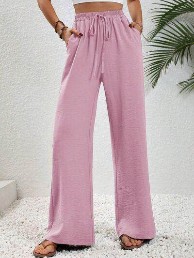 Wide Leg Drawstring Pants for Women in Opaque Fabric - Selvanelle