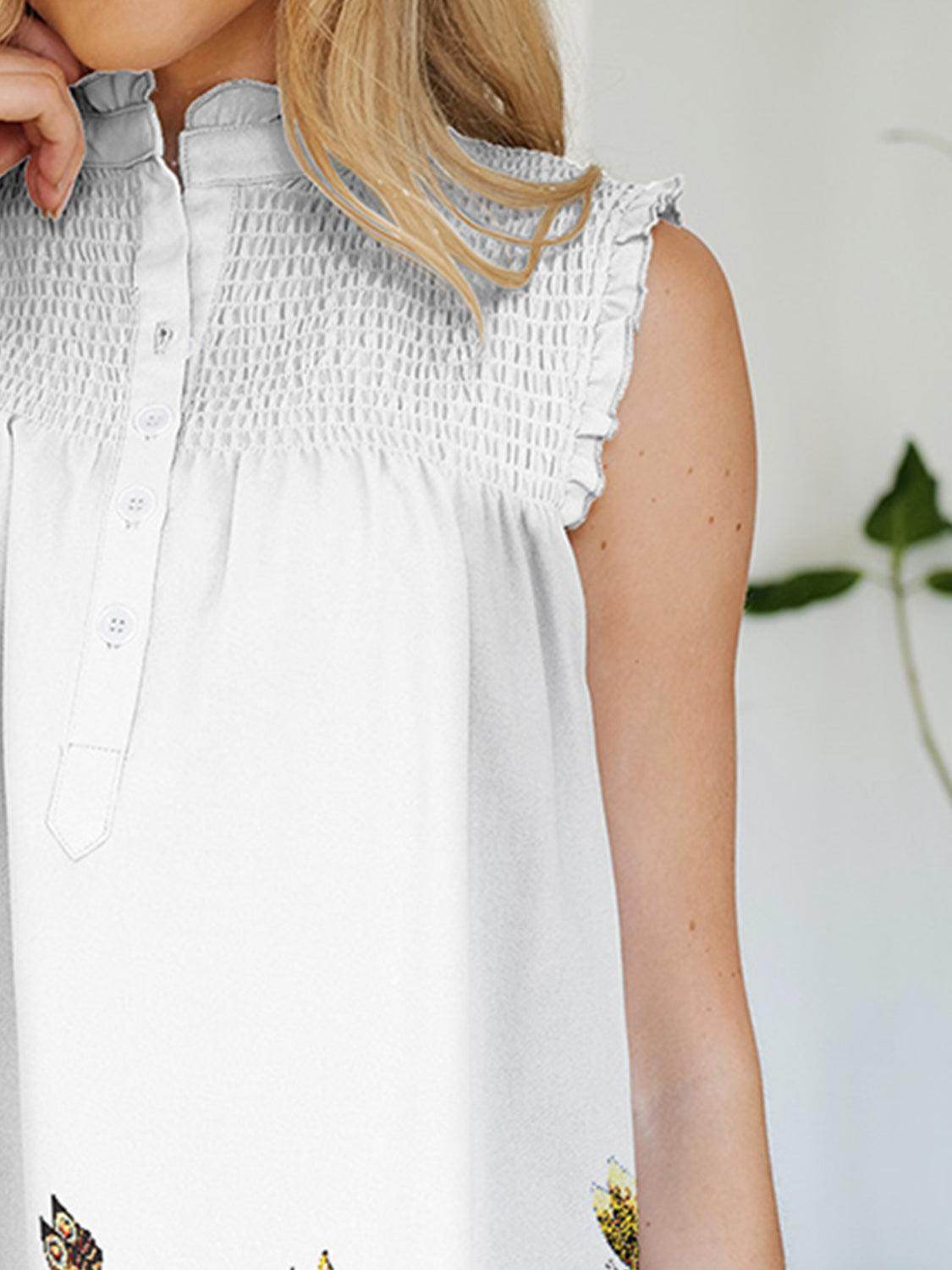 FAM-FAM Frill Printed Mock Neck Top for Stylish Women - Selvanelle