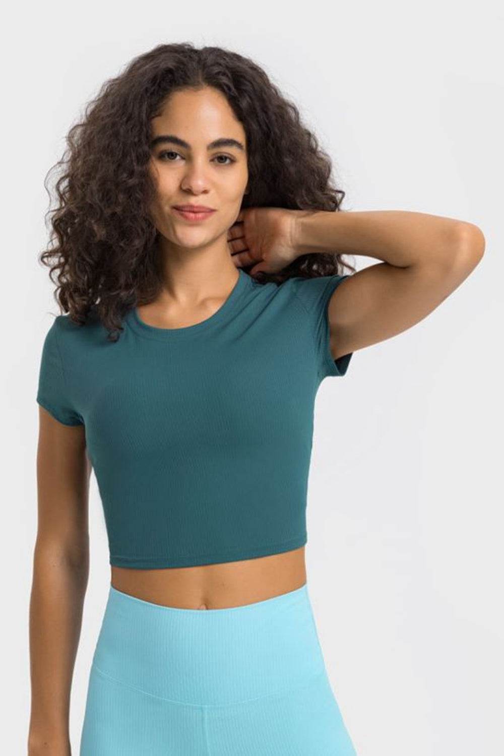 Millennia Round Neck Short Sleeve Cropped Sports T-Shirt - Selvanelle