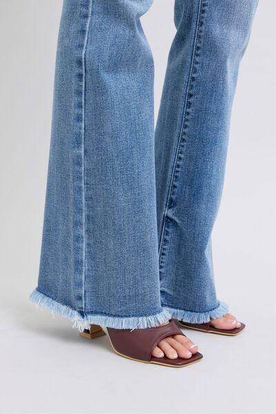 Judy Blue Full Size Raw Hem High Rise Bootcut Jeans for Women - Selvanelle
