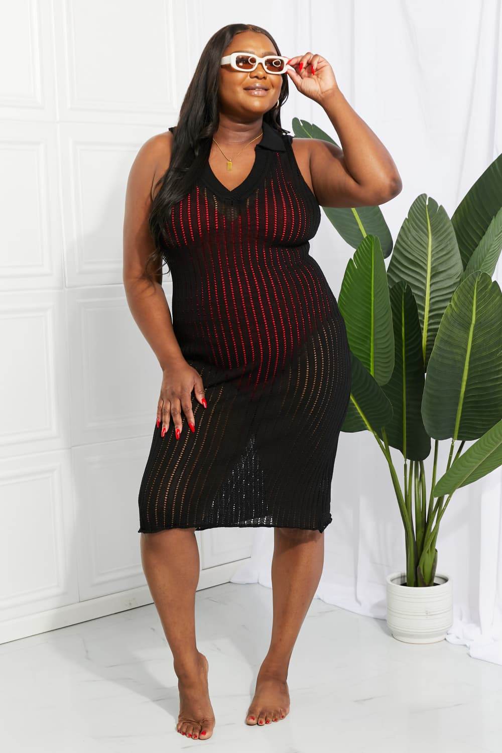 Openwork Johnny Collar Cover Up Dress - Selvanelle