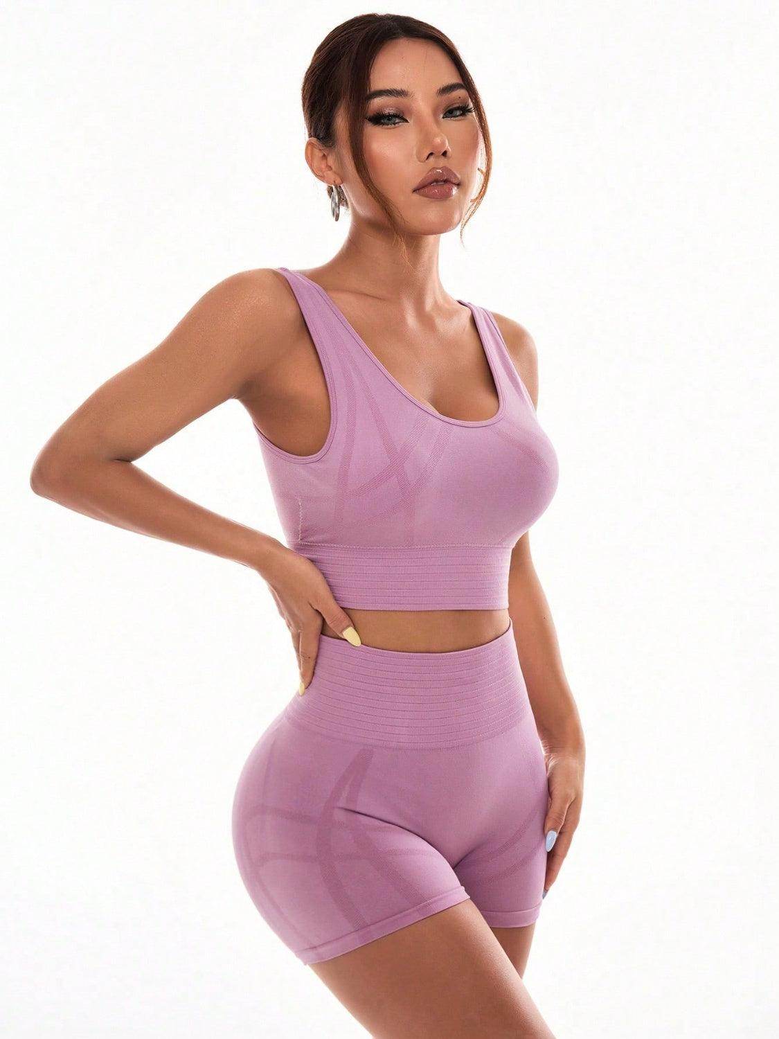 Scoop Neck Wide Strap Top and Shorts Active Set For Women - Selvanelle