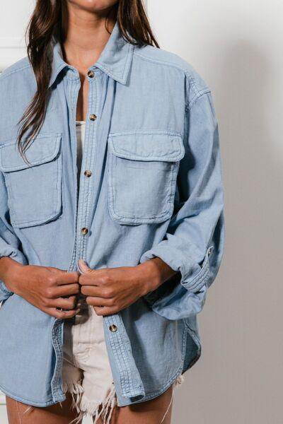 BiBi Button Down Stitch Detail Shirt With Chest Pockets - Selvanelle