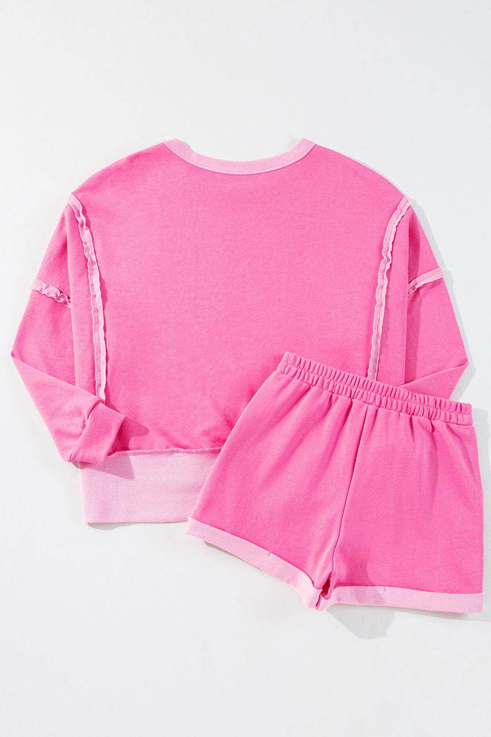 Sequin Heart Round Neck Top and Shorts Set for Women - Selvanelle