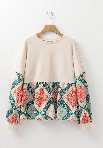 Printed Round Neck Long Sleeve Blouse for Women Fashion - Selvanelle