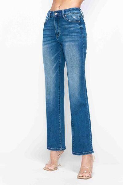bytos Full Size Cat's Whiskers High Rise Straight Jeans - Selvanelle