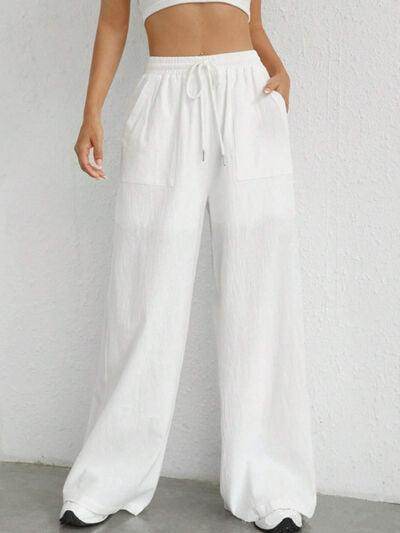 Stylish Drawstring Wide Leg Pants with Pockets for Comfort - Selvanelle