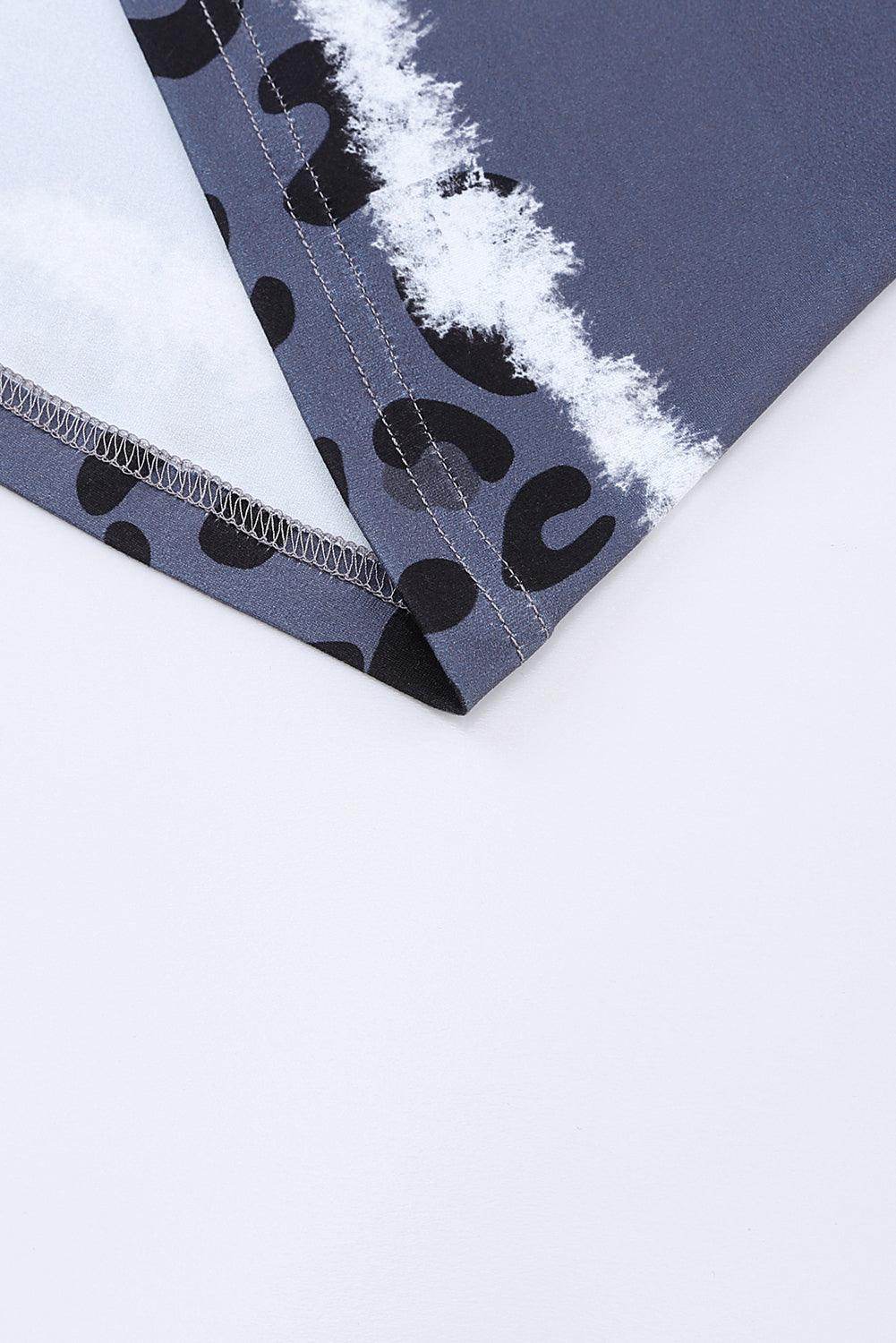 Leopard Color Block V-Neck Short Sleeve Dress for Women - Selvanelle